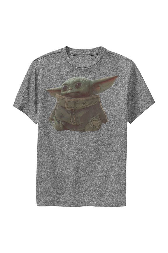Boy's Star Wars: The Mandalorian The Child Portrait Performance Graphic Tee Charcoal Heather Large