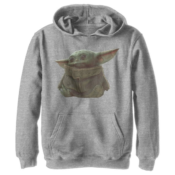 Boy's Star Wars: The Mandalorian The Child Portrait Pull Over Hoodie Athletic Heather X Large