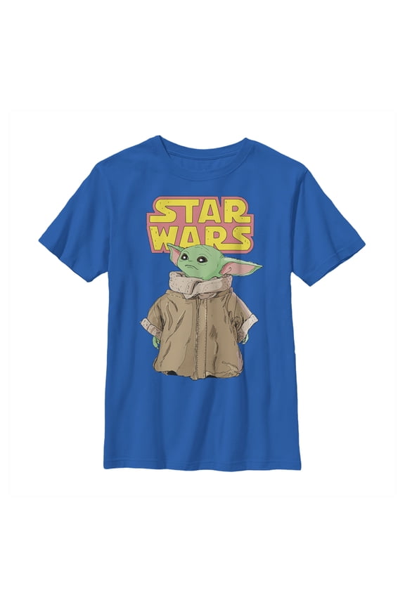 Boy's Star Wars: The Mandalorian The Child Retro Logo Stance  Graphic Tee Royal Blue Small