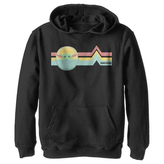 Boy's Star Wars: The Mandalorian The Child Retro Stripes Pull Over Hoodie Black Small