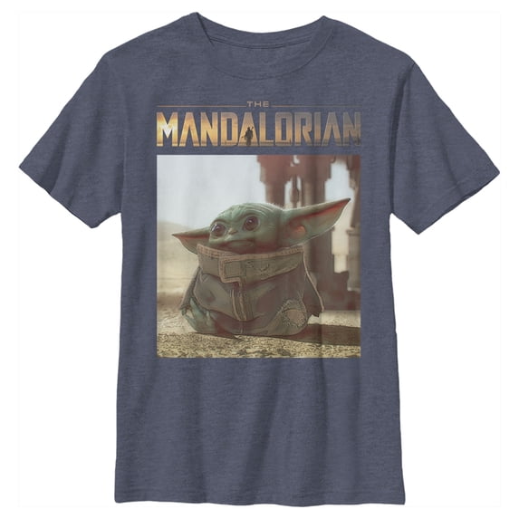 Boy's Star Wars: The Mandalorian The Child Scene Graphic Tee Navy Blue Heather Medium