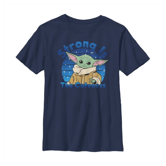 Boy's Star Wars: The Mandalorian The Child Strong is the Cuteness Graphic Tee Navy Blue Large