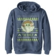 thumbnail image 1 of Boy's Star Wars The Mandalorian The Child Ugly Christmas Frog Pull Over Hoodie Navy Blue Heather Medium, 1 of 4