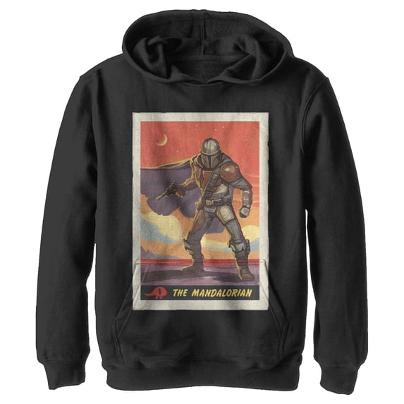 Boy's Star Wars: The Mandalorian Trading Card Pull Over Hoodie Black X Large