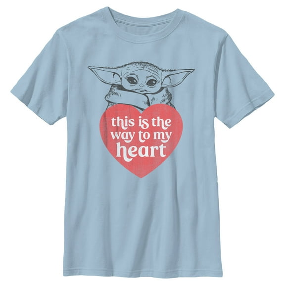 Boy's Star Wars: The Mandalorian Valentine's Day Grogu This is the Way to my Heart  Graphic Tee Light Blue X Large