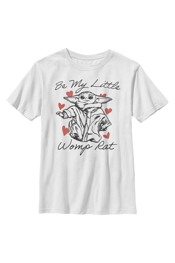 Boy's Star Wars: The Mandalorian Valentine's Day The Child Be My Womp Rat  Graphic Tee White Medium