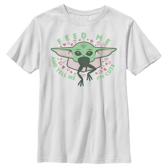 Boy's Star Wars: The Mandalorian Valentine's Day The Child Feed Me  Graphic Tee White Medium