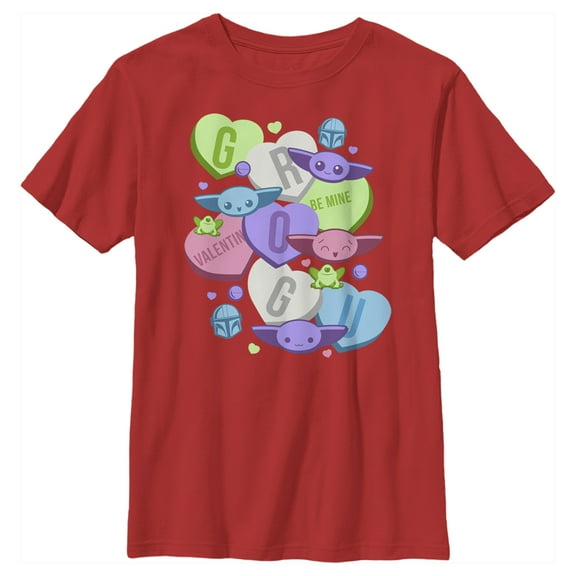 Boy's Star Wars: The Mandalorian Valentine's Day The Child Floating Candy Hearts Graphic Tee Red Medium