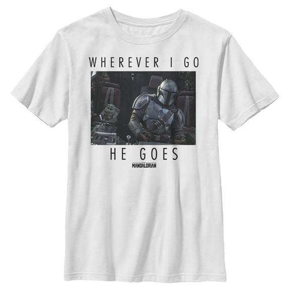 Boy's Star Wars: The Mandalorian Wherever I Go He Goes Graphic Tee White X Large