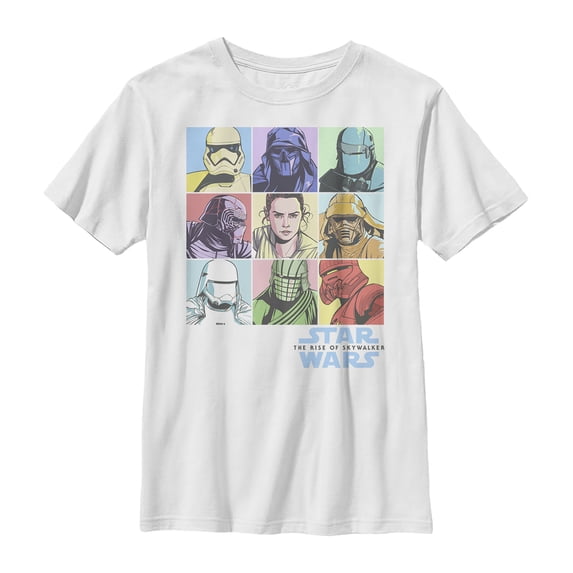 Boy's Star Wars: The Rise of Skywalker Pastel Character Box Graphic Tee White Medium