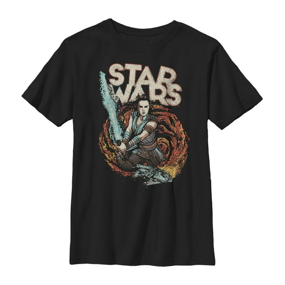 Boy's Star Wars: The Rise of Skywalker Rey Retro Swirl Graphic Tee Black Small