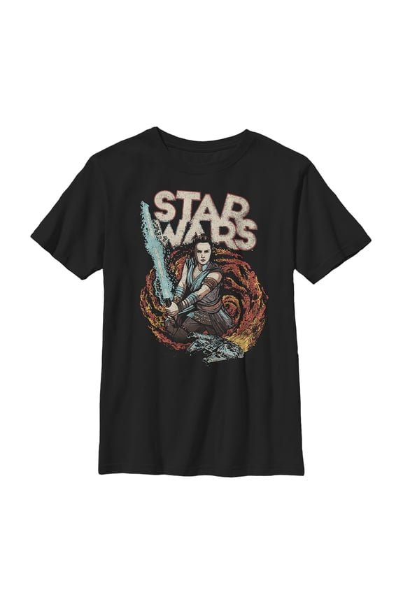 Boy's Star Wars: The Rise of Skywalker Rey Retro Swirl  Graphic Tee Black X Large