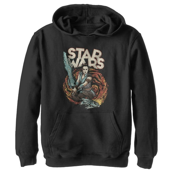 Boy's Star Wars: The Rise of Skywalker Rey Retro Swirl Pull Over Hoodie Black Small