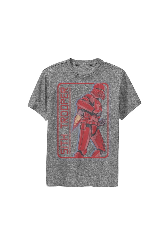 Boy's Star Wars: The Rise of Skywalker Sith Trooper Rocket  Performance Graphic Tee Charcoal Heather Large