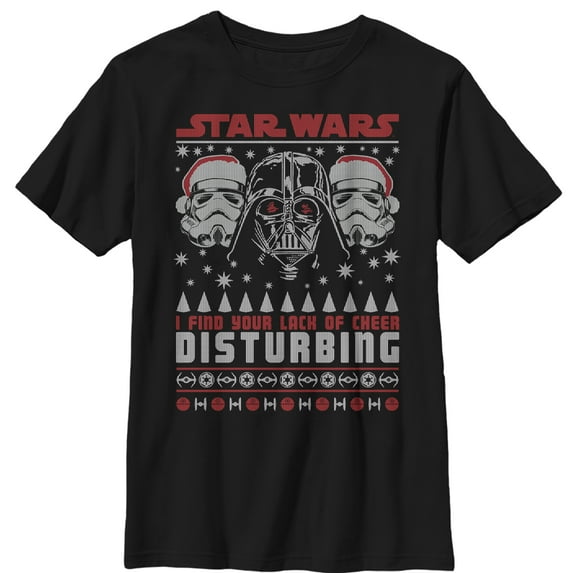 Boy's Star Wars Ugly Christmas Lack Of Cheer Disturbing Graphic Tee Black Medium