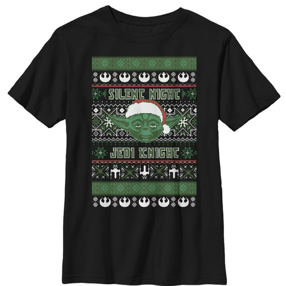 Boy's Star Wars Ugly Christmas Yoda Silent Night Graphic Tee Black Small