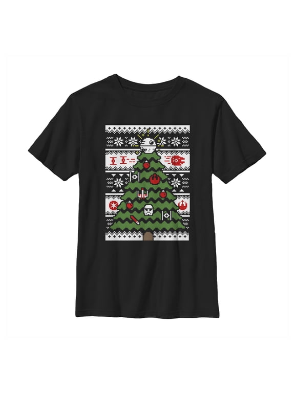 Boy's Star Wars Ugly Sweater Christmas Tree Graphic Tee Black Large