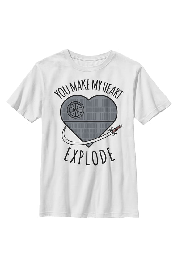 Boy's Star Wars Valentine Death Star Heart  Graphic Tee White Small