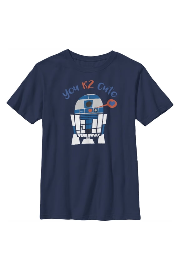 Boy's Star Wars Valentine's Day R2-D2 Too Cute  Graphic Tee Navy Blue Large