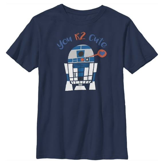 Boy's Star Wars Valentine's Day R2-D2 Too Cute Graphic Tee Navy Blue X Small