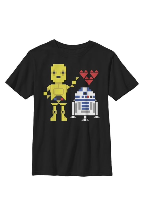 Boy's Star Wars Valentine's Day R2-D2 and C-3PO Graphic Tee Black Medium