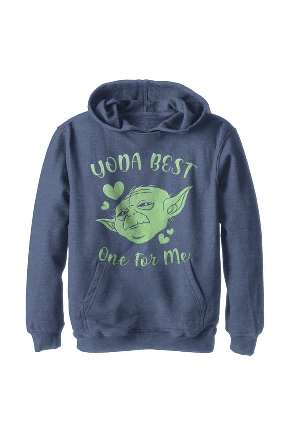 Boy's Star Wars Valentine's Day Yoda Best One for Me Pull Over Hoodie Navy Blue Heather Large