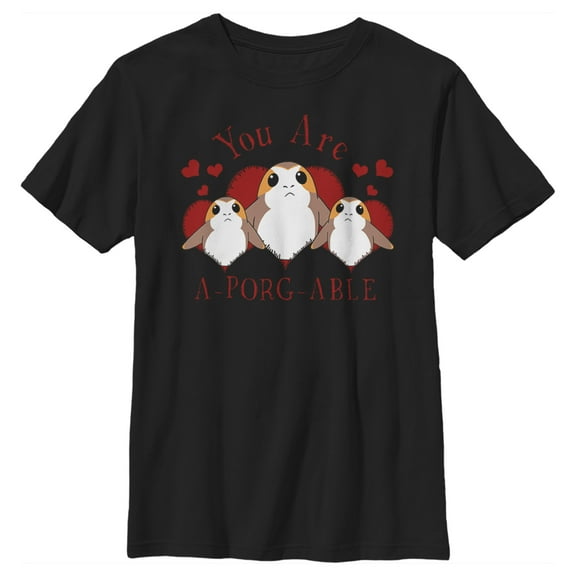 Boy's Star Wars Valentine's Day You Are A-Porg-Able  Graphic Tee Black Small