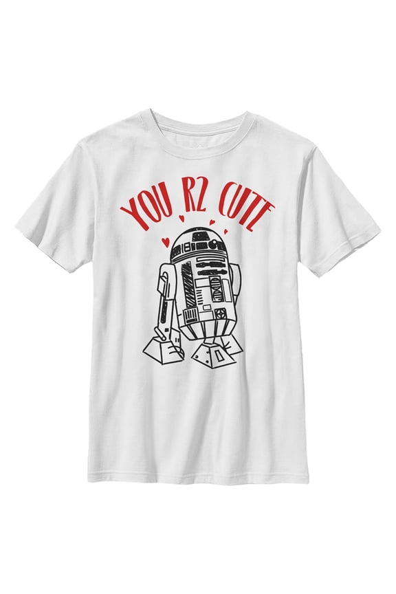 Boy's Star Wars Valentine's Day You R2 Cute Sketch Graphic Tee White Large