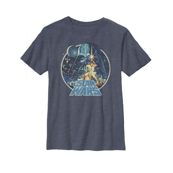 Boy's Star Wars Vintage Art Frame  Graphic Tee Navy Blue Heather Large