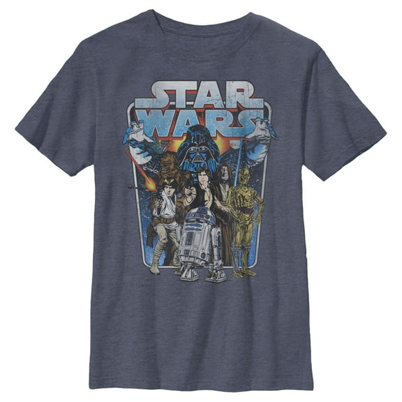 Boy's Star Wars Vintage Hero Character Frame  Graphic Tee Navy Blue Heather X Large