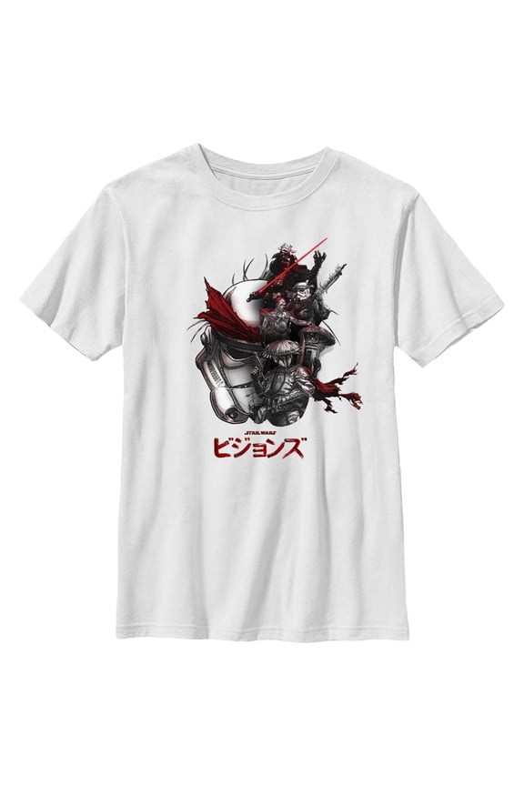 Boy's Star Wars: Visions Anime Faces Graphic Tee White X Large