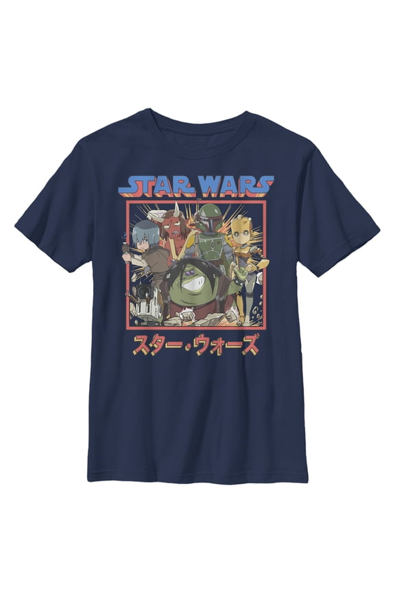 Boy's Star Wars: Visions Anime Group Graphic Tee Navy Blue Medium