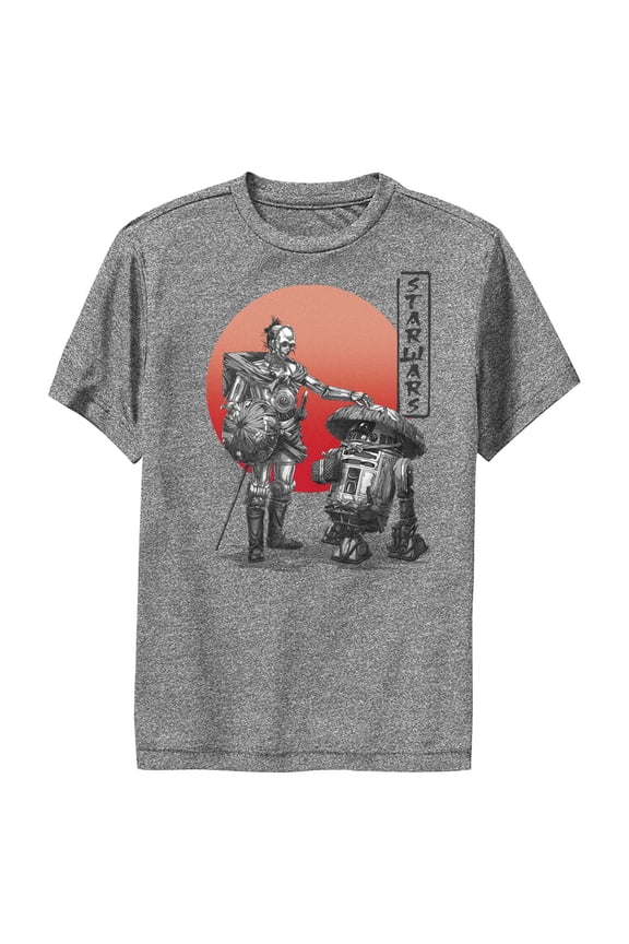 Boy's Star Wars: Visions Anime R2-D2  Performance Graphic Tee Charcoal Heather Large