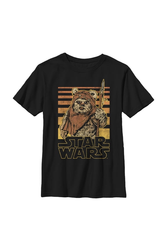 Boy's Star Wars Wicket Ewok Stripes  Graphic Tee Black Medium