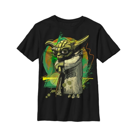 Boy's Star Wars Yoda Splatter Cartoon Graphic Tee Black Large