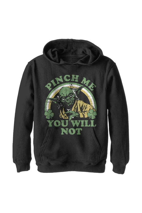Boy's Star Wars Yoda St. Patrick's Day Pinch Me You Will Not Pull Over Hoodie Black Medium