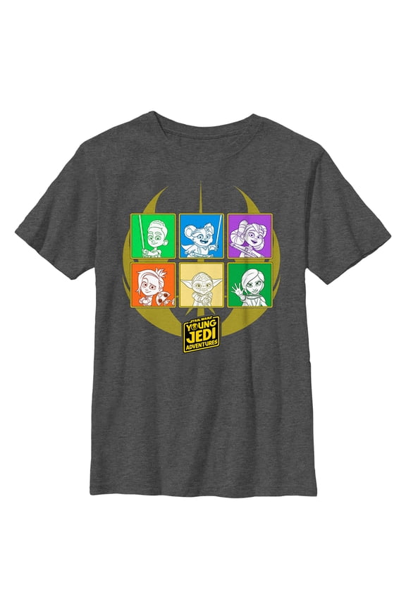 Boy's Star Wars: Young Jedi Adventures Character Boxes Graphic Tee Charcoal Heather Medium