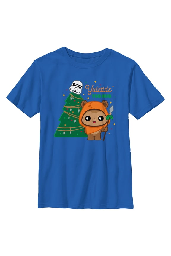 Boy's Star Wars Yuletide Yub Nub Graphic Tee Royal Blue Large