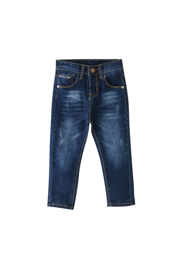 Boy's Straight Leg Jeans Casual Button Distressed Fashion Kids Denim Pants with Pockets
