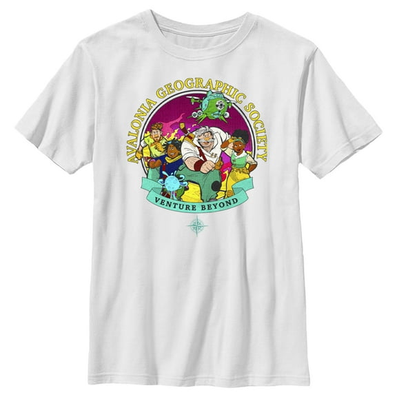 Boy's Strange World Avalonia Geographic Society Venture Beyond Group  Graphic Tee White X Large
