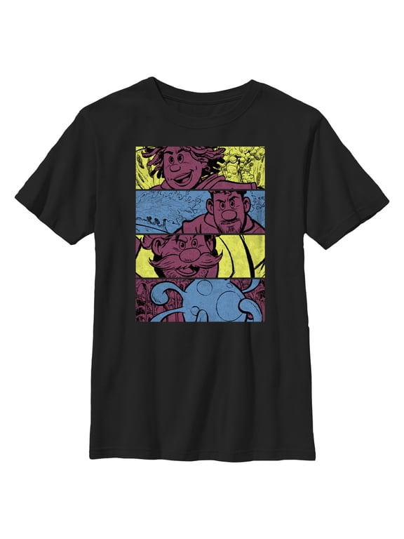Boy's Strange World Clade Family Comic Strips Graphic Tee Black Large