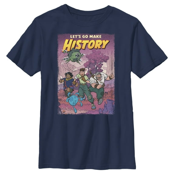 Boy's Strange World Let's Go Make History Graphic Tee Navy Blue Large