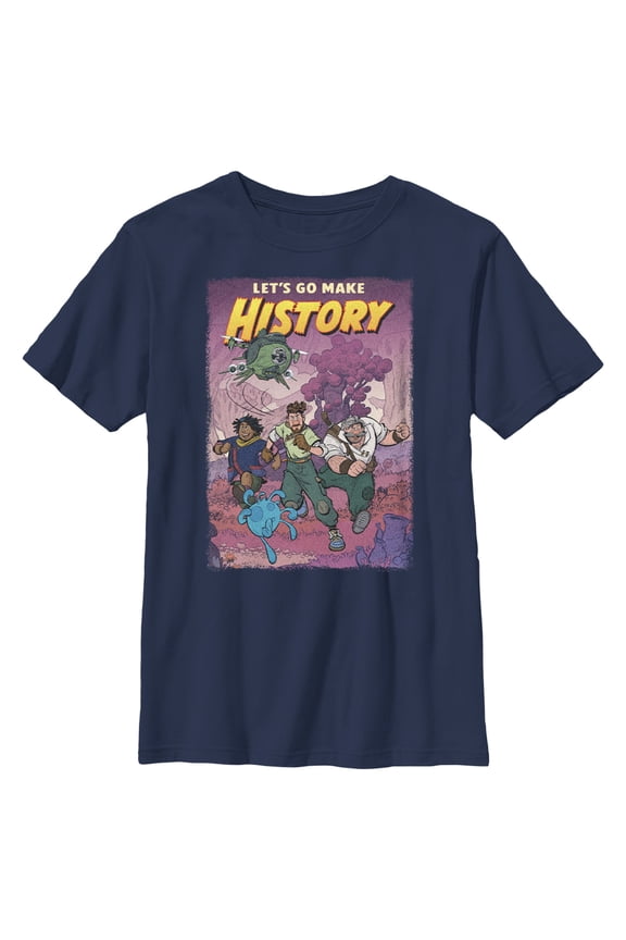 Boy's Strange World Let's Go Make History Graphic Tee Navy Blue Large