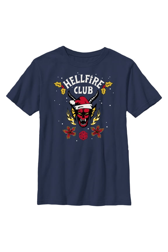 Netflix Boy's Stranger Things Christmas Hellfire Club Logo Graphic T-Shirt