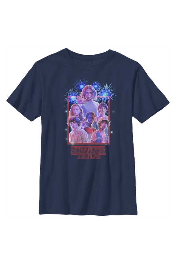 Netflix Boy's Stranger Things Fourth of July Character Frame Graphic T-Shirt