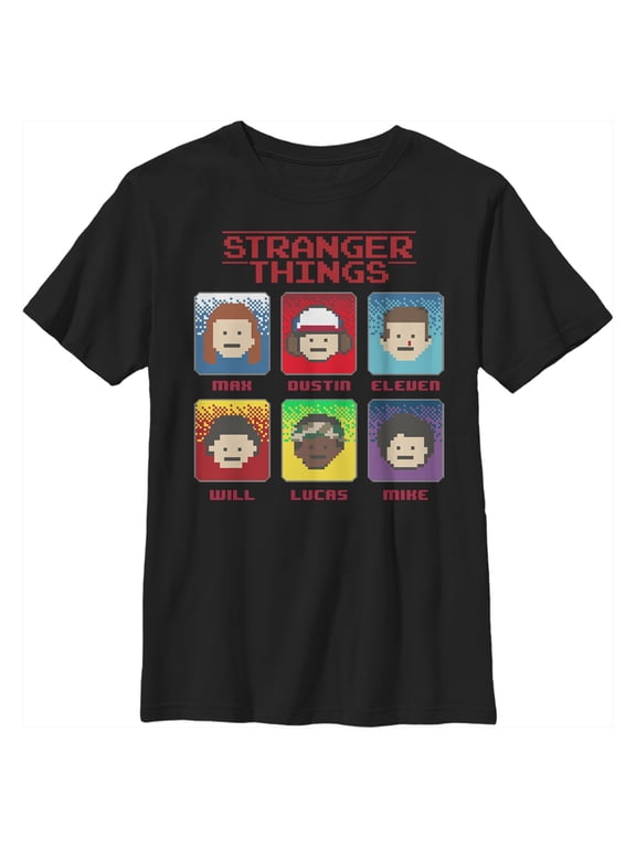 Netflix Boy's Stranger Things Group Shot 8-Bit Box Up Graphic T-Shirt