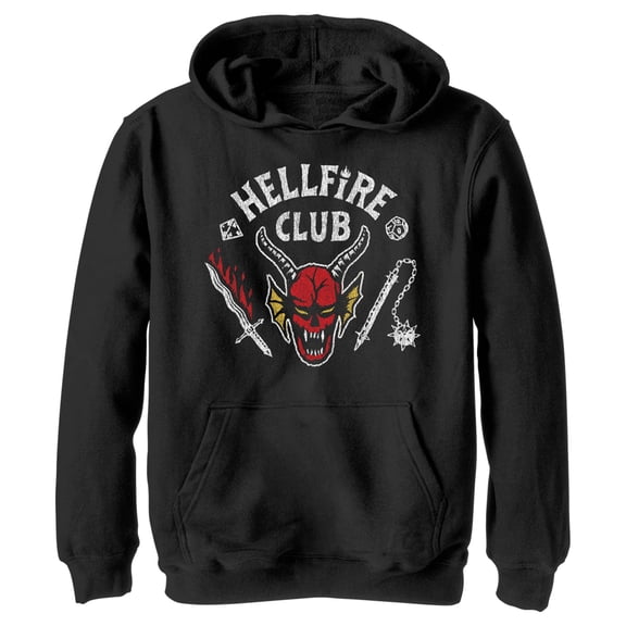 Netflix Boy's Stranger Things Hellfire Club Costume Pull Over Hoodie Black X Large