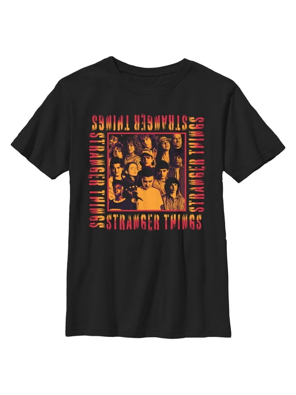 Netflix Boy's Stranger Things Orange Group Shot Boxed Up Graphic T-Shirt