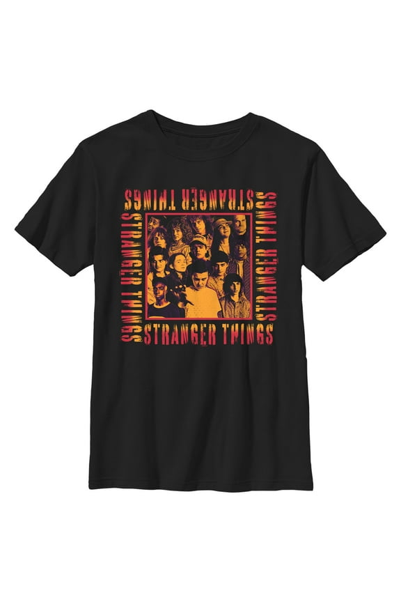 Netflix Boy's Stranger Things Orange Group Shot Boxed Up Graphic T-Shirt