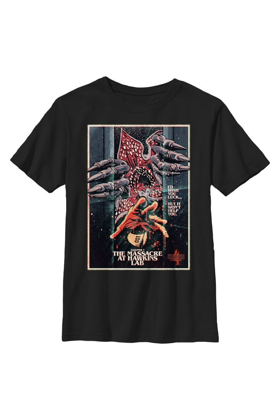 Netflix Boy's Stranger Things Retro Massacre At Hawkins Lab Graphic T-Shirt